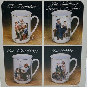Vintage 1982 Norman Rockwell Coffee Mugs 8 oz Porcelain Collector Set of 4 Japan